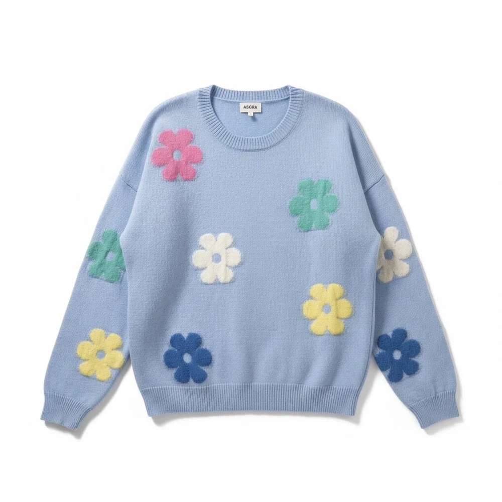ADORA Woman’s Retro Pastel Floral Crew Neck Sweater Medium - Picture 2 of 7